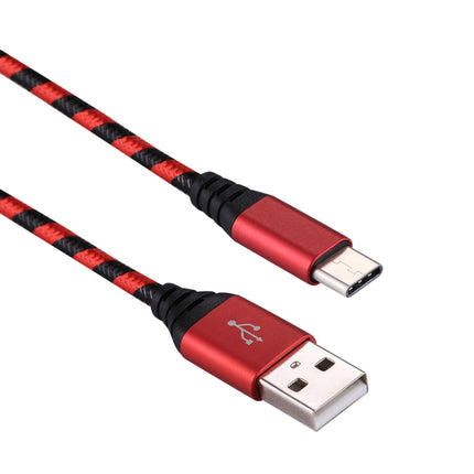 1m USB to USB-C / Type-C Nylon Weave Style Data Sync Charging Cable(Red)-garmade.com