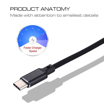 1m 2A Output USB to USB-C / Type-C Nylon Weave Style Data Sync Charging Cable(Black)-garmade.com