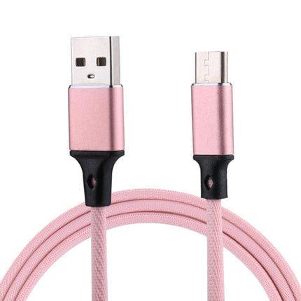 1m 2A Output USB to USB-C / Type-C Nylon Weave Style Data Sync Charging Cable(Pink)-garmade.com