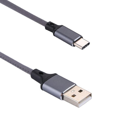 1m 2A Output USB to USB-C / Type-C Nylon Weave Style Data Sync Charging Cable(Grey)-garmade.com