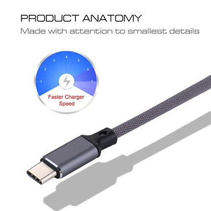 1m 2A Output USB to USB-C / Type-C Nylon Weave Style Data Sync Charging Cable(Grey)-garmade.com