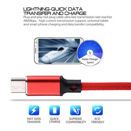 1m 2A Output USB to USB-C / Type-C Nylon Weave Style Data Sync Charging Cable(Red)-garmade.com