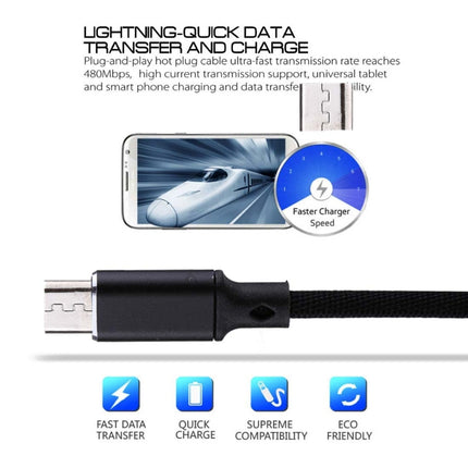 1m 2A Output USB to Micro USB Nylon Weave Style Data Sync Charging Cable, For Samsung, Huawei, Xiaomi, HTC, LG, Sony, Lenovo and other Smartphones(Black)-garmade.com