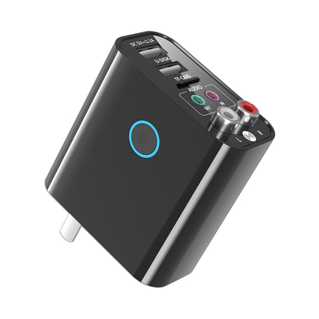 K16 2 in 1 3.5mm AUX + RAC Dual Output Plug-in Bluetooth 5.0 Audio Transmitter Receiver with Remote Control, CN Plug (Black)-garmade.com