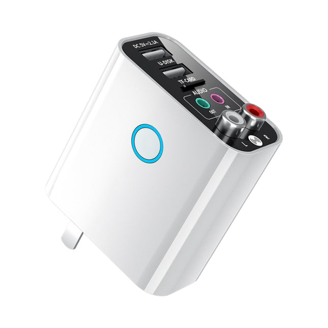 K16 2 in 1 3.5mm AUX + RAC Dual Output Plug-in Bluetooth 5.0 Audio Transmitter Receiver with Remote Control, CN Plug (White)-garmade.com