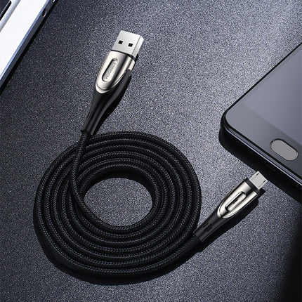 JOYROOM S-M411 Sharp Series 3A Micro USB Interface Charging + Transmission Nylon Braided Data Cable with Drop-shaped Indicator Light, Cable Length: 2m (Black)-garmade.com