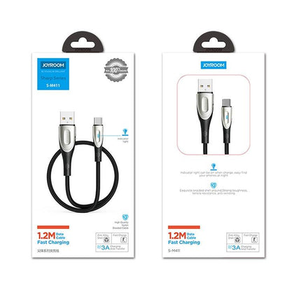 JOYROOM S-M411 Sharp Series 3A USB-C / Type-C Interface Charging + Transmission Nylon Braided Data Cable with Drop-shaped Indicator Light, Cable Length: 1.2m (Black)-garmade.com