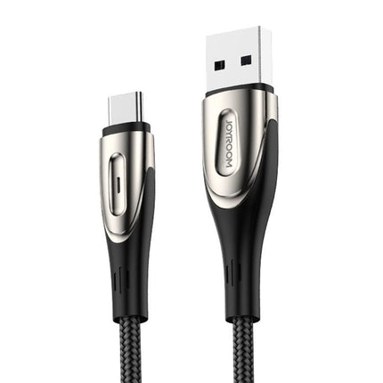 JOYROOM S-M411 Sharp Series 3A USB-C / Type-C Interface Charging + Transmission Nylon Braided Data Cable with Drop-shaped Indicator Light, Cable Length: 2m (Black)-garmade.com