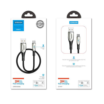 JOYROOM S-M411 Sharp Series 3A USB-C / Type-C Interface Charging + Transmission Nylon Braided Data Cable with Drop-shaped Indicator Light, Cable Length: 2m (Black)-garmade.com