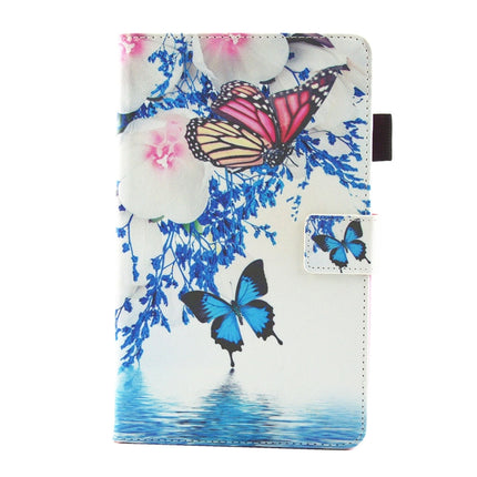 For Galaxy Tab A 8.0 / T380 & T385 Blue and Red Butterflies Pattern Horizontal Flip Leather Case with Holder & Card Slots-garmade.com