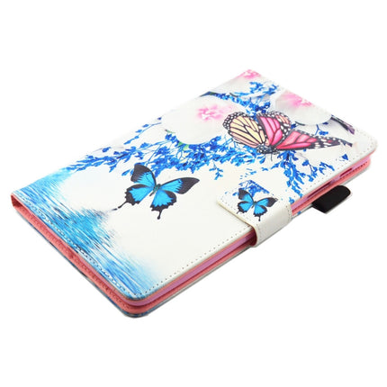 For Galaxy Tab A 8.0 / T380 & T385 Blue and Red Butterflies Pattern Horizontal Flip Leather Case with Holder & Card Slots-garmade.com