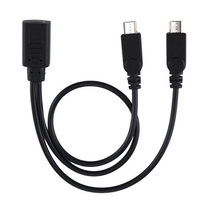 USB-C / Type-C Female to 2 x Micro USB Male Adapter Y Cable, Total Length: about 30cm-garmade.com