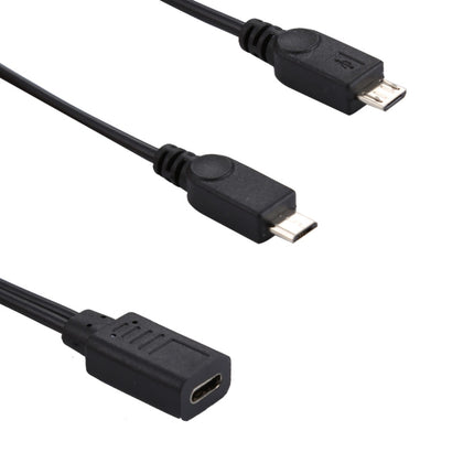 USB-C / Type-C Female to 2 x Micro USB Male Adapter Y Cable, Total Length: about 30cm-garmade.com