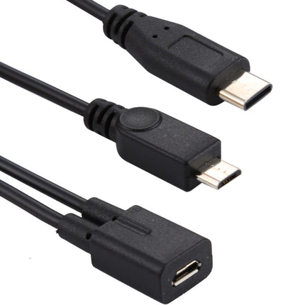 Micro USB Female to USB-C / Type-C Male + Micro USB Male Adapter Y Cable, Total Length: about 30cm, For Samsung, Huawei, Xiaomi, HTC, Meizu, Sony and other Smartphones-garmade.com