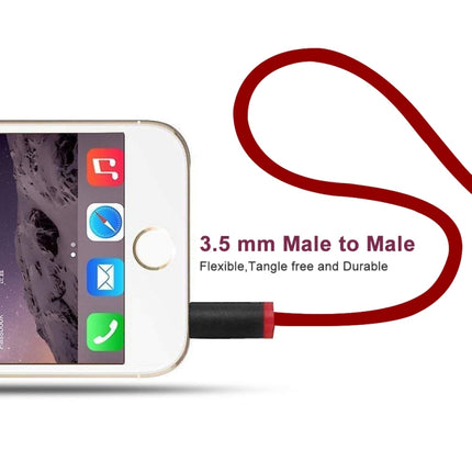 ZS0087 3.5mm Male to Male Earphone Cable with Mic & Wire-controlled, Cable Length: 1.4m(Red Black)-garmade.com