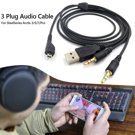 ZS0224 3-Prong Headphone Audio Cable for SteelSeries Arctis 3 / 5 / 7 / Pro (Black)-garmade.com