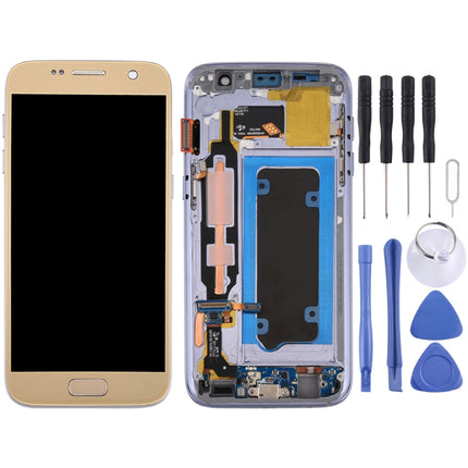 OLED LCD Screen for Galaxy S7 / G930V Digitizer Full Assembly with Frame (Gold)-garmade.com