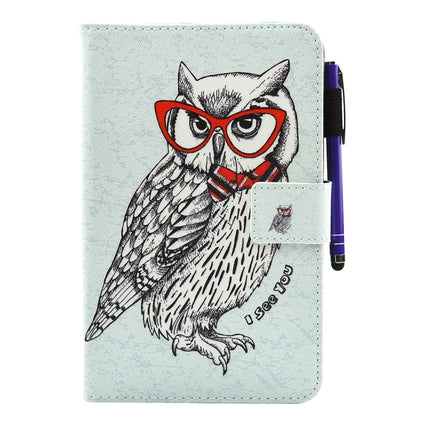For Galaxy Tab A 7.0 (2016) / T280 Glasses Owl Pattern Horizontal Flip Leather Case with Holder & Wallet & Card Slots & Sleep / Wake-up Function & Pen Slot-garmade.com