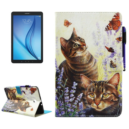 For Galaxy Tab E 9.6 / T560 Cats and Butterflies Pattern Horizontal Flip Leather Case with Holder & Wallet & Card Slots & Sleep / Wake-up Function & Pen Slot-garmade.com