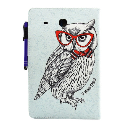 For Galaxy Tab E 9.6 / T560 Glasses Owl Pattern Horizontal Flip Leather Case with Holder & Wallet & Card Slots & Sleep / Wake-up Function & Pen Slot-garmade.com