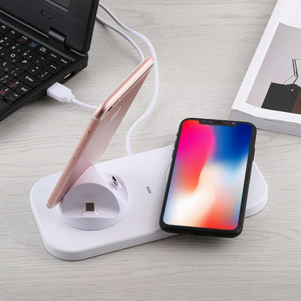 USB to 3 in 1 (8 Pin + Micro USB + USB-C / Type-C) Dock Charger Desktop Charging Data Sync Stand Station Holder with Qi Wireless Charger & USB Cable-garmade.com