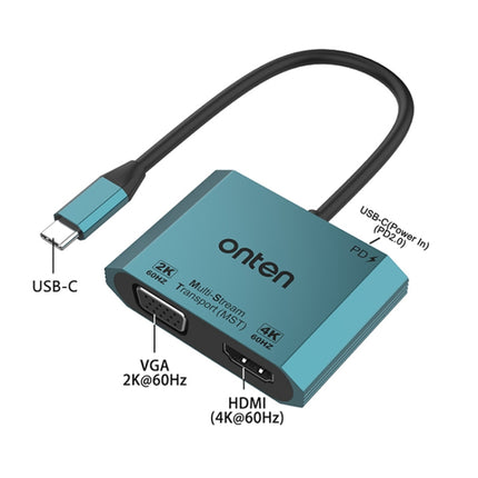 Onten M205 3 in 1 Type-C to HDMI+VGA+PD Fast Charge Video Converter (Green)-garmade.com