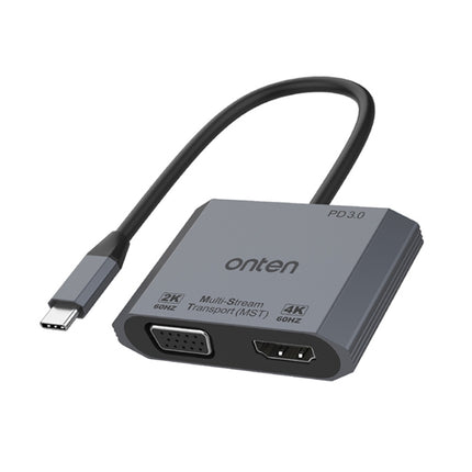 Onten M205 3 in 1 Type-C to HDMI+VGA+PD Fast Charge Video Converter (Grey)-garmade.com
