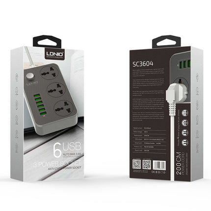 LDNIO SC3604 6 x USB Ports Multi-function Travel Home Office Socket, Cable Length: 2m, Big UK Plug-garmade.com