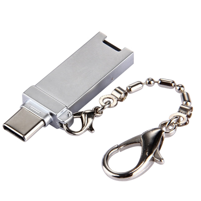 Mini Aluminum Alloy USB 2.0 Female to USB-C / Type-C Male Port Connector Adapter with Chain(Grey)-garmade.com