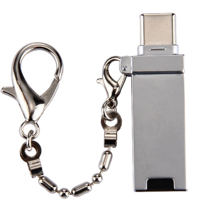Mini Aluminum Alloy USB 2.0 Female to USB-C / Type-C Male Port Connector Adapter with Chain(Grey)-garmade.com