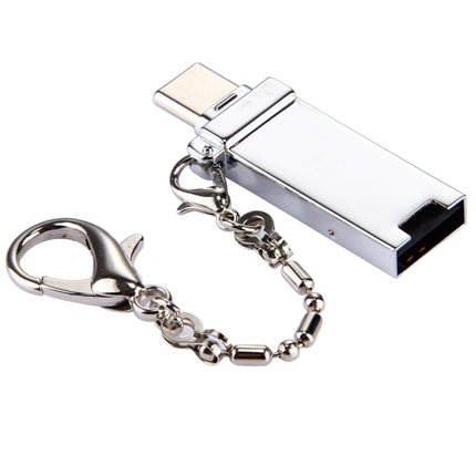 Mini Aluminum Alloy USB 2.0 Female to USB-C / Type-C Male Port Connector Adapter with Chain(Silver)-garmade.com