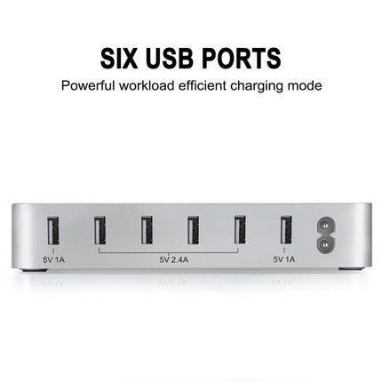 008 Multi-function DC5V/10A (Max) Output 6 Ports USB Detachable Charging Station Smart Charger(Silver)-garmade.com