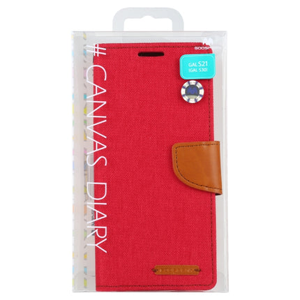 For Samsung Galaxy S21 5G GOOSPERY CANVAS DIARY Canvas Texture Horizontal Flip PU Leather Case with Holder & Card Slots & Wallet (Red)-garmade.com