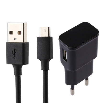 5V 2.1A Intelligent Identification USB Charger with 1m USB to Micro USB Charging Cable, EU Plug, For Samsung / Huawei / Xiaomi / Meizu / LG / HTC and Other Smartphones(Black)-garmade.com
