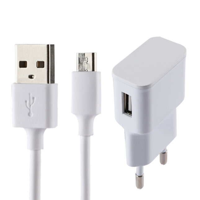 5V 2.1A Intelligent Identification USB Charger with 1m USB to Micro USB Charging Cable, EU Plug, For Samsung / Huawei / Xiaomi / Meizu / LG / HTC and Other Smartphones(White)-garmade.com