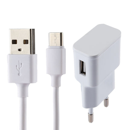 5V 2.1A Intelligent Identification USB Charger with 1m USB to USB-C / Type-C Charging Cable, EU Plug(White)-garmade.com