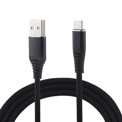 1m Cloth Braided Cord USB A to Type-C Data Sync Charge Cable, For Galaxy, Huawei, Xiaomi, LG, HTC and Other Smart Phones (Black)-garmade.com