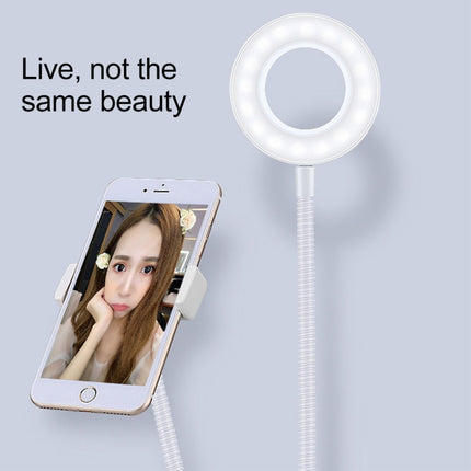 Universal Cell Phone Holder Bracket Selfie Ring Light with Microphone Clip & 3-Color Light Adjustment, for Studio Recording, Live Broadcast, Live Show, KTV, etc.(White)-garmade.com