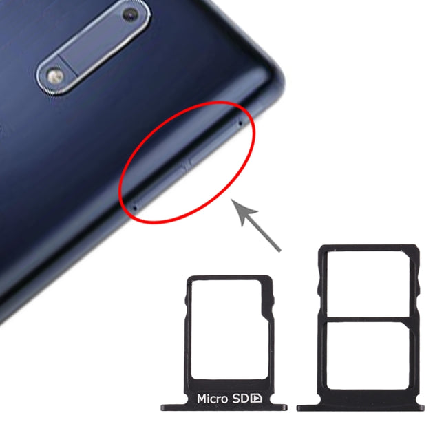 SIM Card Tray + SIM Card Tray + Micro SD Card Tray for Nokia 5 / N5 TA-1024 TA-1027 TA-1044 TA-1053 (Black)-garmade.com