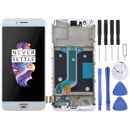 TFT Material LCD Screen and Digitizer Full Assembly with Frame for OnePlus 5 A5000 (White)-garmade.com