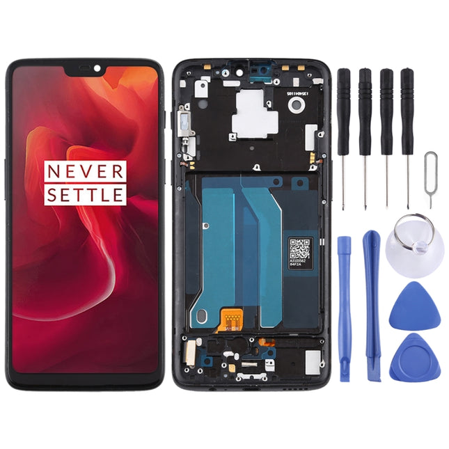 TFT Material LCD Screen and Digitizer Full Assembly with Frame for OnePlus 6 A6000 (Black)-garmade.com