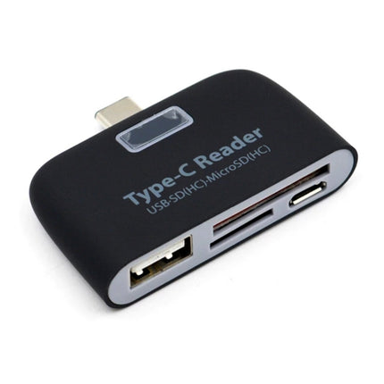 TF + SD Card + USB Port to USB-C / Type-C Adapter Card Reader Connection Kit with LED Indicator Light(Black)-garmade.com