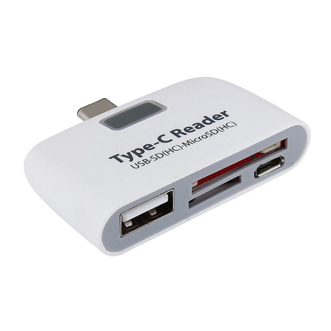 TF + SD Card + USB Port to USB-C / Type-C Adapter Card Reader Connection Kit with LED Indicator Light(White)-garmade.com