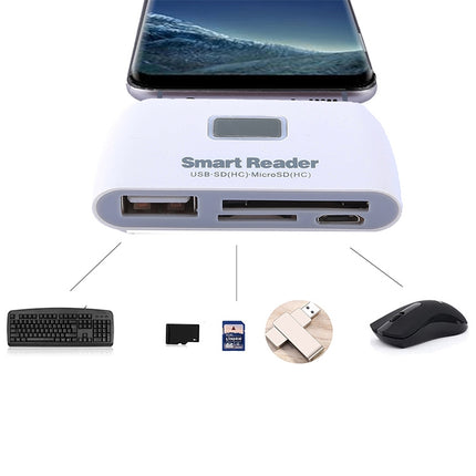Micro SD + SD + USB 2.0 + Micro USB Port to Micro USB OTG Smart Card Reader Connection Kit with LED Indicator Light(White)-garmade.com