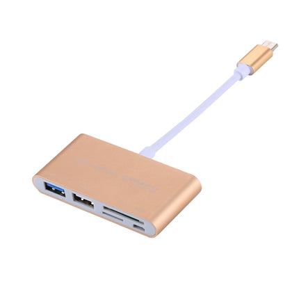 5 in 1 Micro SD + SD + USB 3.0 + USB 2.0 + Micro USB Port to USB-C / Type-C OTG COMBO Adapter Card Reader for Tablet, Smartphone, PC(Gold)-garmade.com