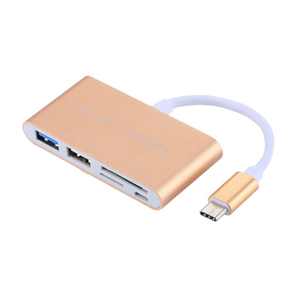 5 in 1 Micro SD + SD + USB 3.0 + USB 2.0 + Micro USB Port to USB-C / Type-C OTG COMBO Adapter Card Reader for Tablet, Smartphone, PC(Gold)-garmade.com