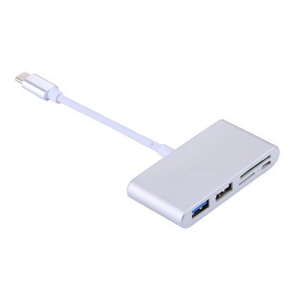 5 in 1 Micro SD + SD + USB 3.0 + USB 2.0 + Micro USB Port to USB-C / Type-C OTG COMBO Adapter Card Reader for Tablet, Smartphone, PC(Silver)-garmade.com