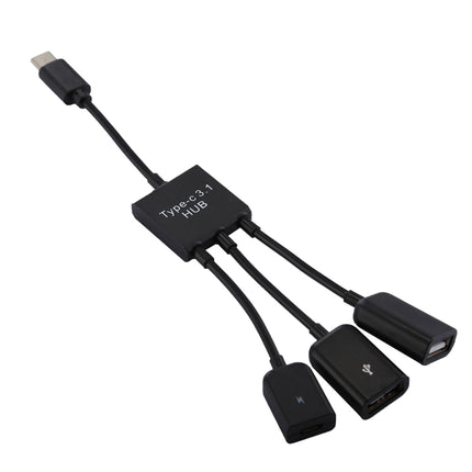 Portable USB-C / Type-C Male to Dual USB Ports Female + Micro USB Female Mini Cable Hub Splitter Adapter-garmade.com