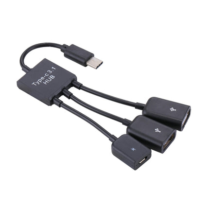 Portable USB-C / Type-C Male to Dual USB Ports Female + Micro USB Female Mini Cable Hub Splitter Adapter-garmade.com