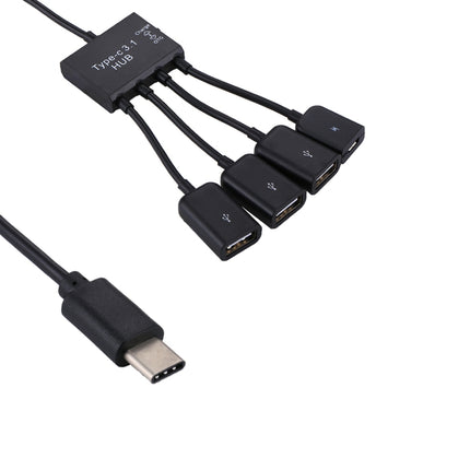 Portable USB-C / Type-C Male to 3 USB Ports Female + Micro USB Female Power Charging OTG HUB Cable Connector Splitter-garmade.com